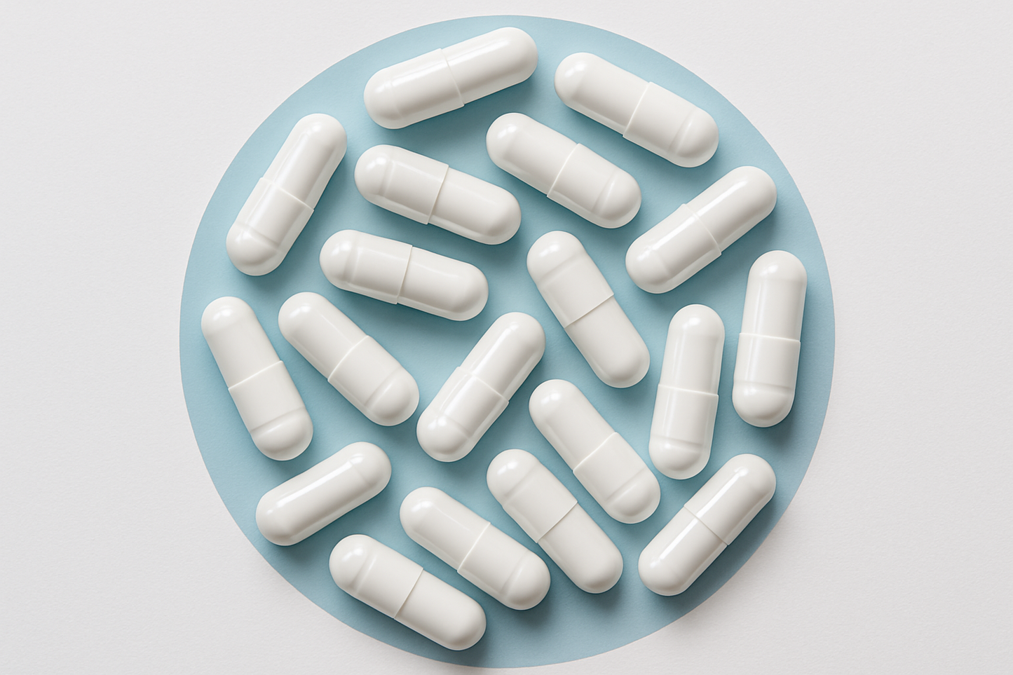 een ronde afbeelding met witte capsules