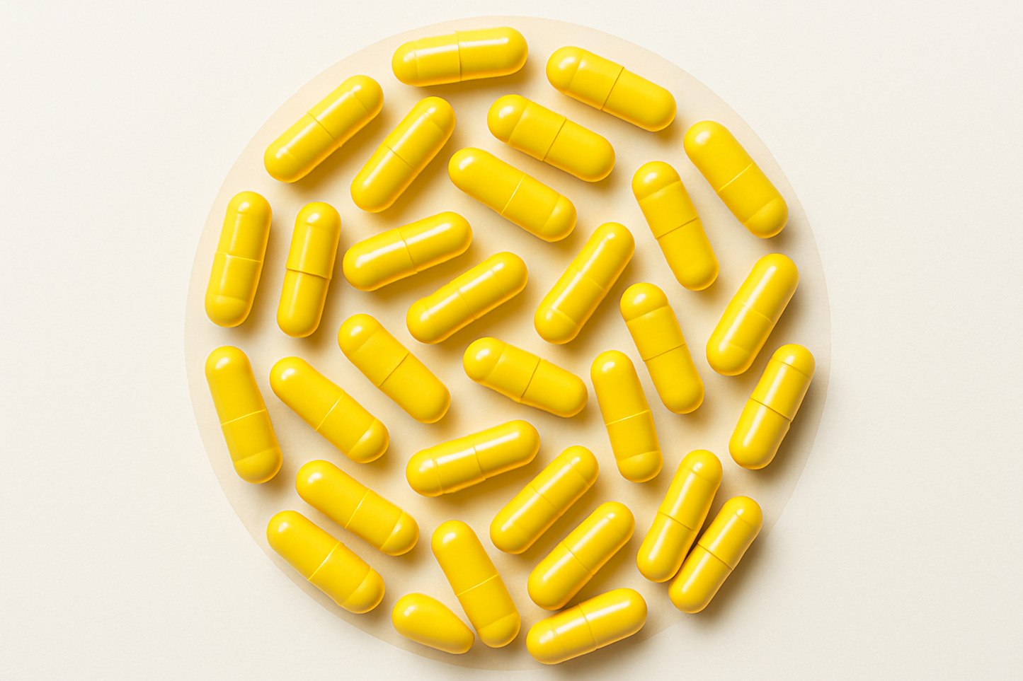 Zojuist heb je een ronde afbeelding gemaakt met witte capsules. Kan je dit ook maken met gele capsules