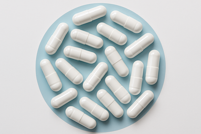 een ronde afbeelding met witte capsules