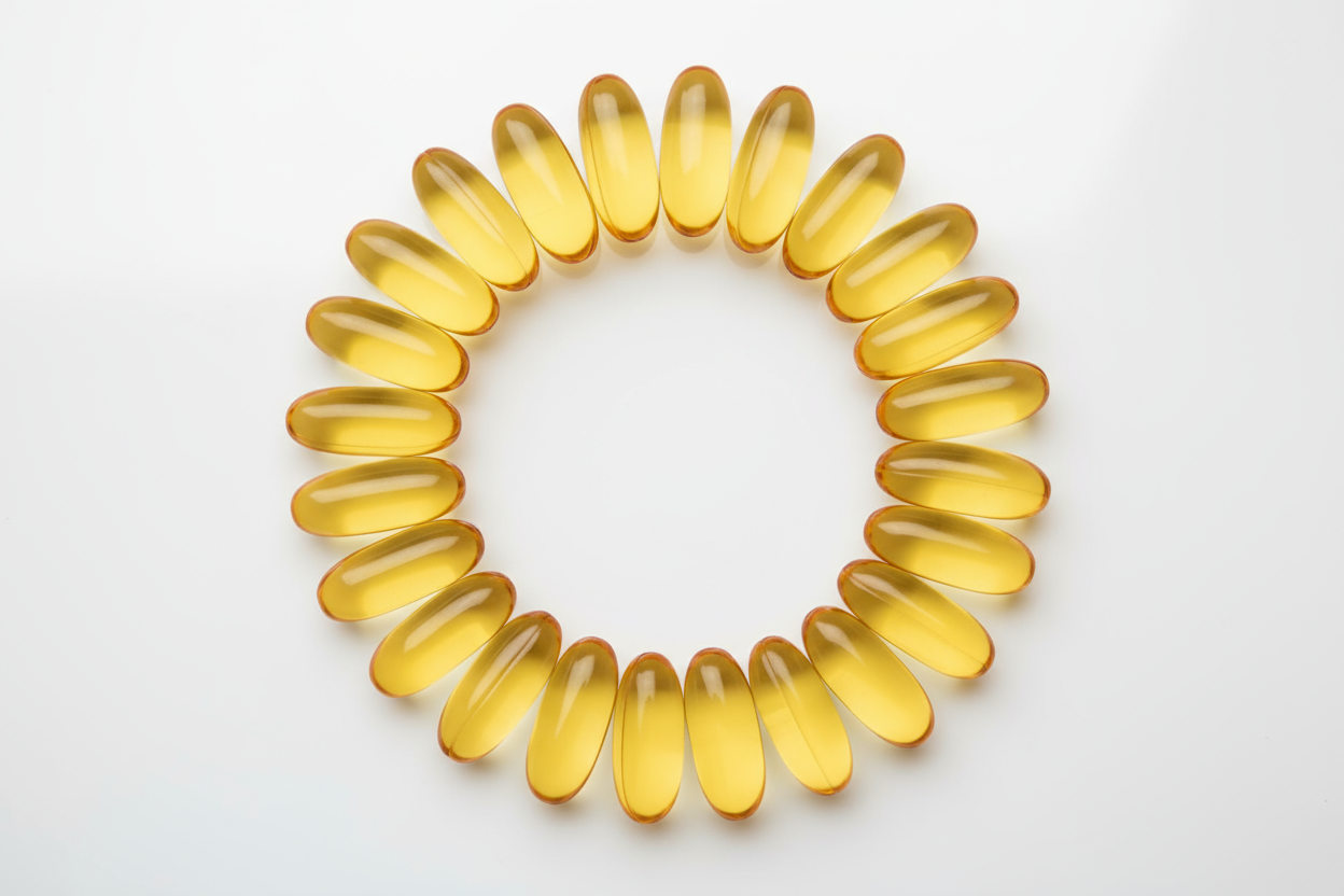 vitamine d3 softgels in ronde afbeelding